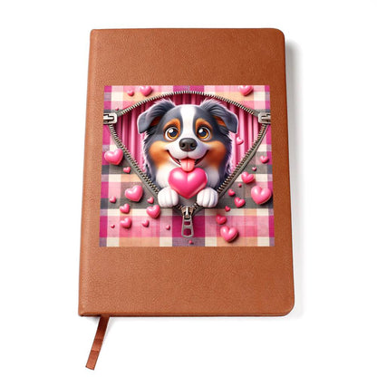 Valentine's Day Dog And Zipper 025 - Vegan Leather Journal