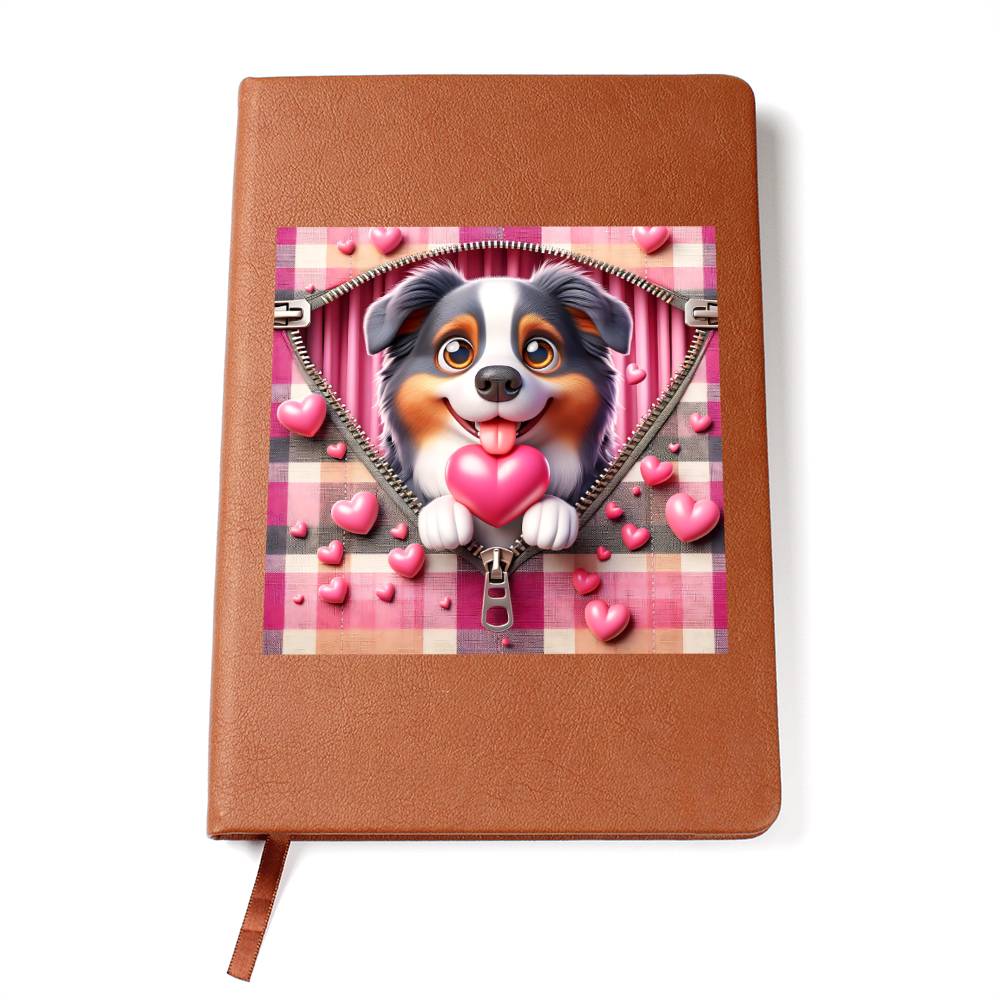 Valentine's Day Dog And Zipper 025 - Vegan Leather Journal