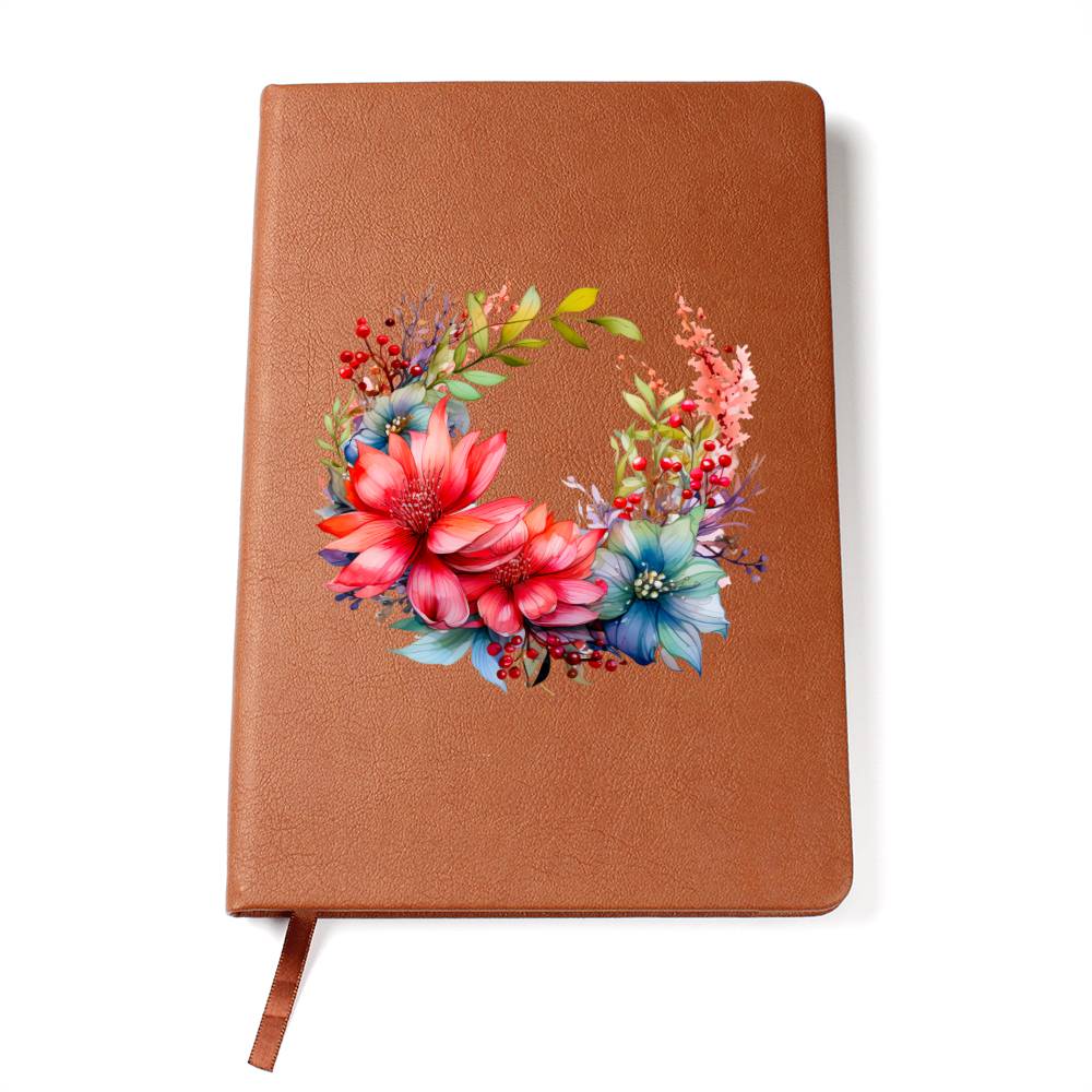 Floral Flower Wreath 022 - Vegan Leather Journal