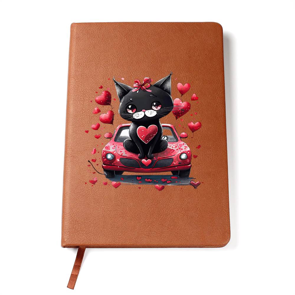 Valentine's Day Black Cat 071 - Vegan Leather Journal
