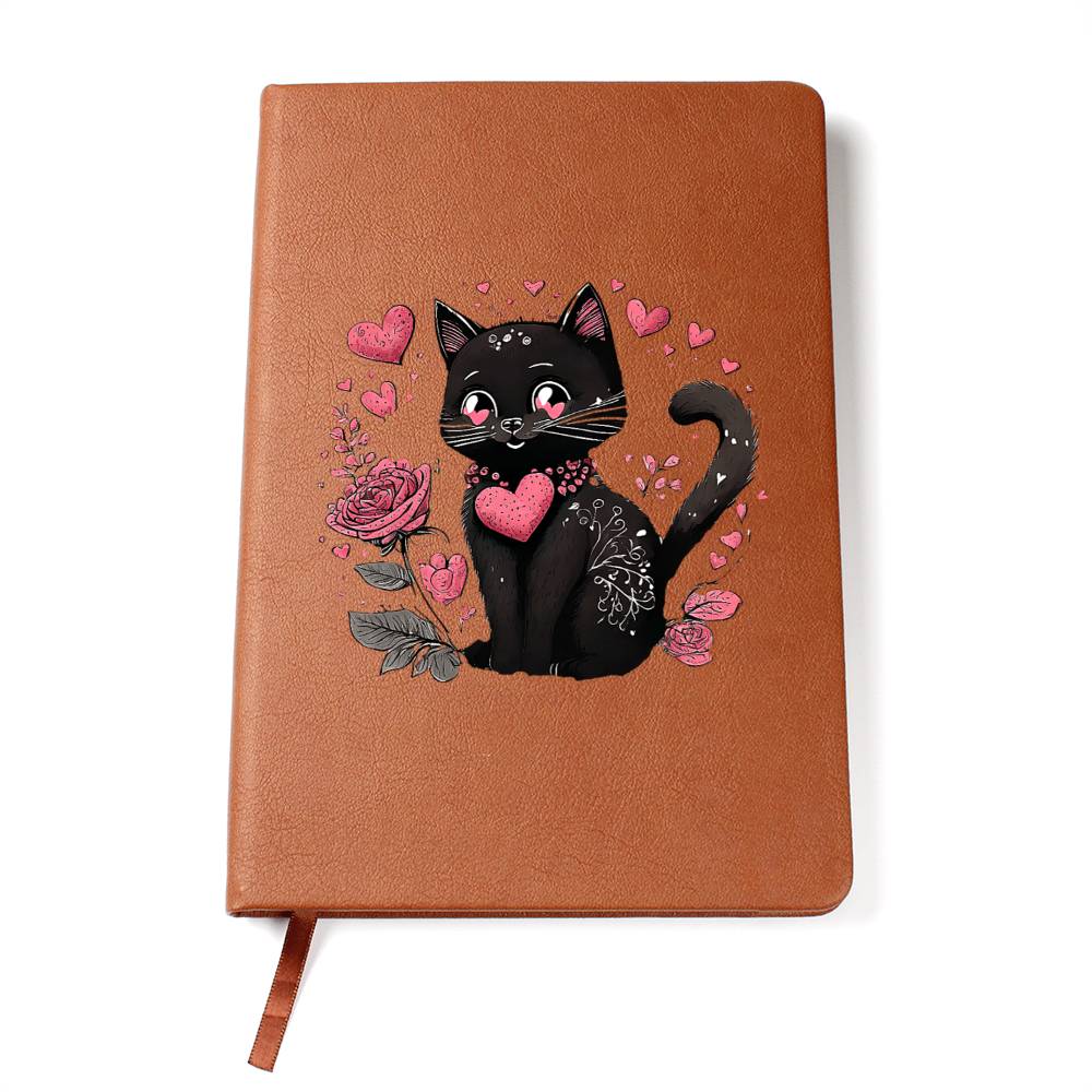 Valentine's Day Black Cat 036 - Vegan Leather Journal