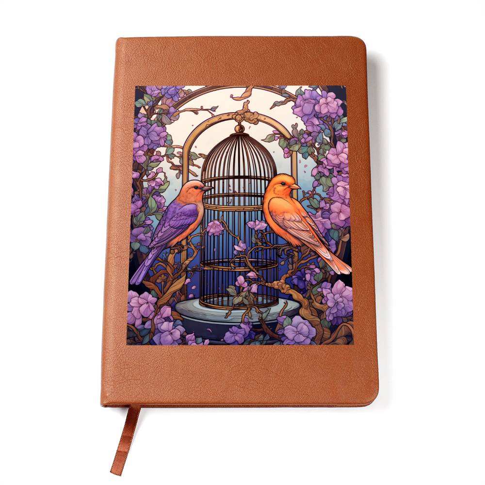 Birds And Floral Design 081 - Vegan Leather Journal