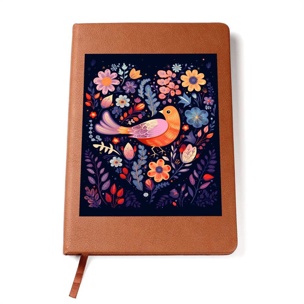Birds And Floral Design 115 - Vegan Leather Journal