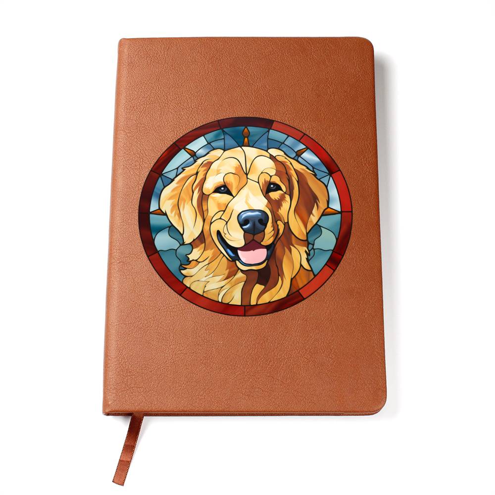 Dog Stained Glass Christmas Design 001 - Vegan Leather Journal