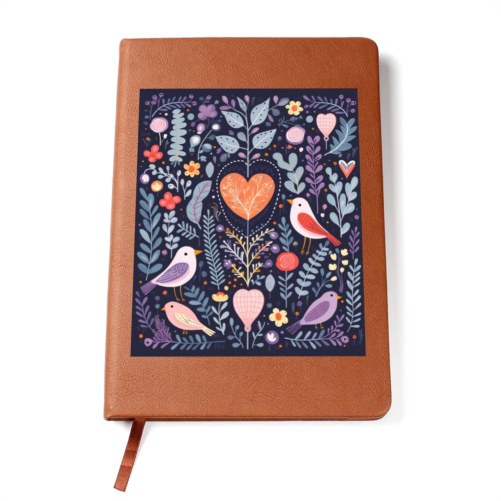 Birds And Floral Design 021 - Vegan Leather Journal