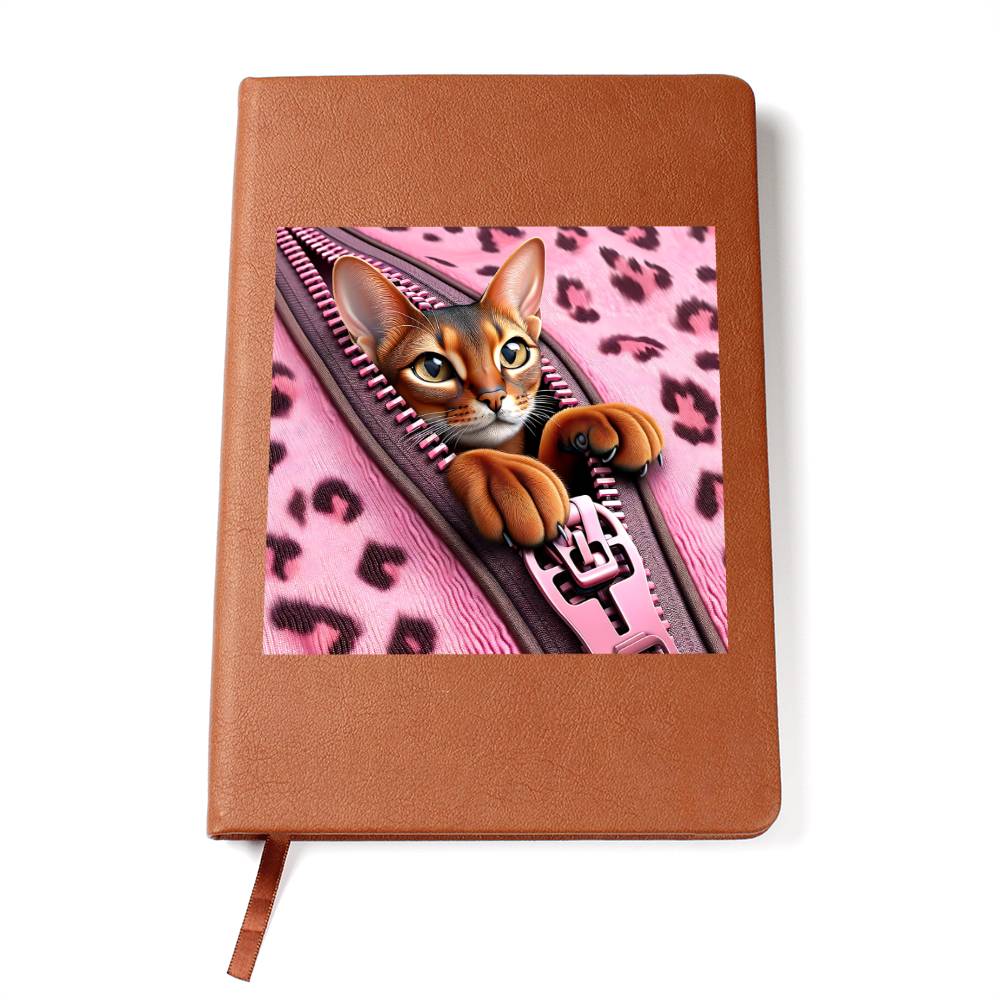 Valentine's Day Cat And Zipper 021 - Vegan Leather Journal