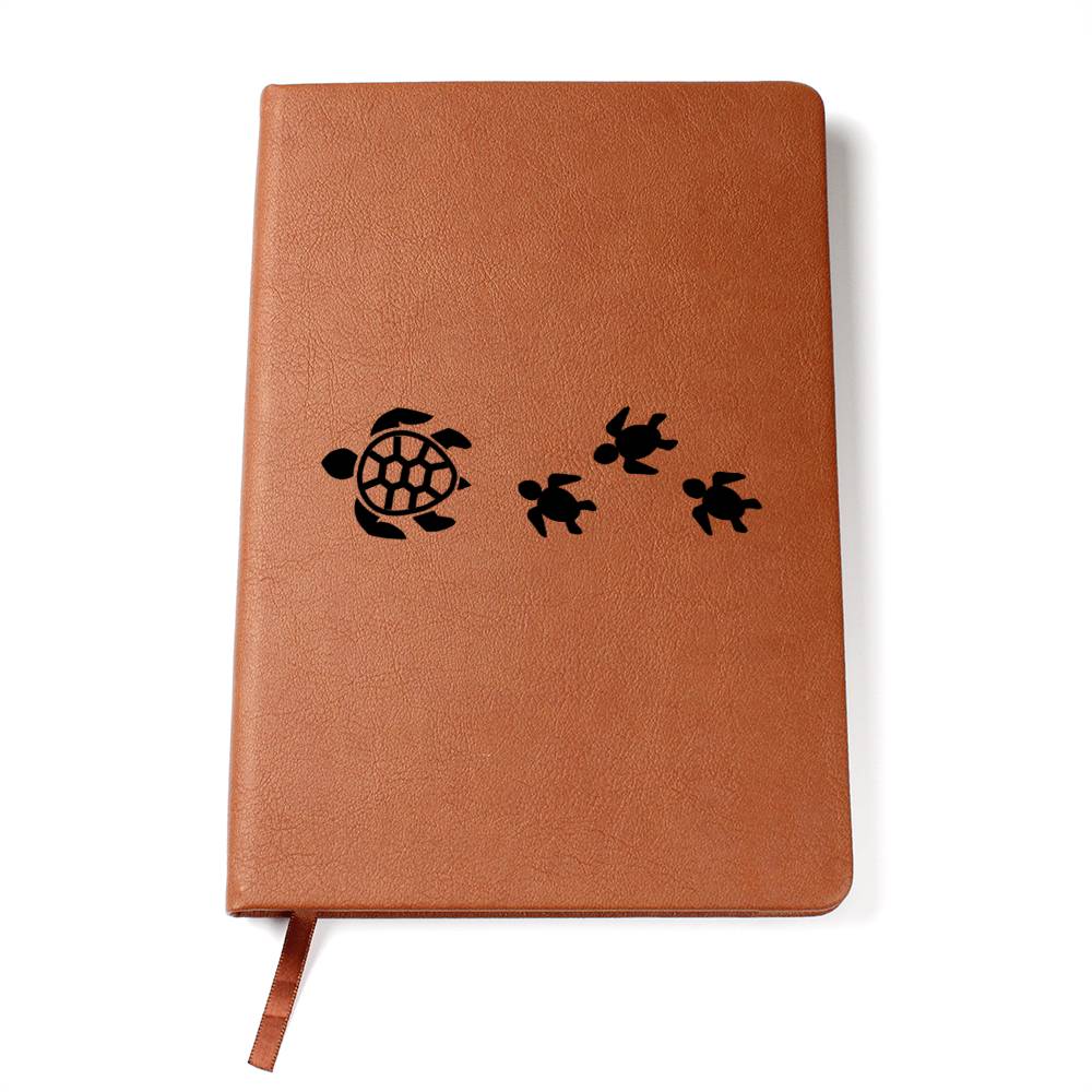 Mama Turtle With 3 Hatchlings - Vegan Leather Journal