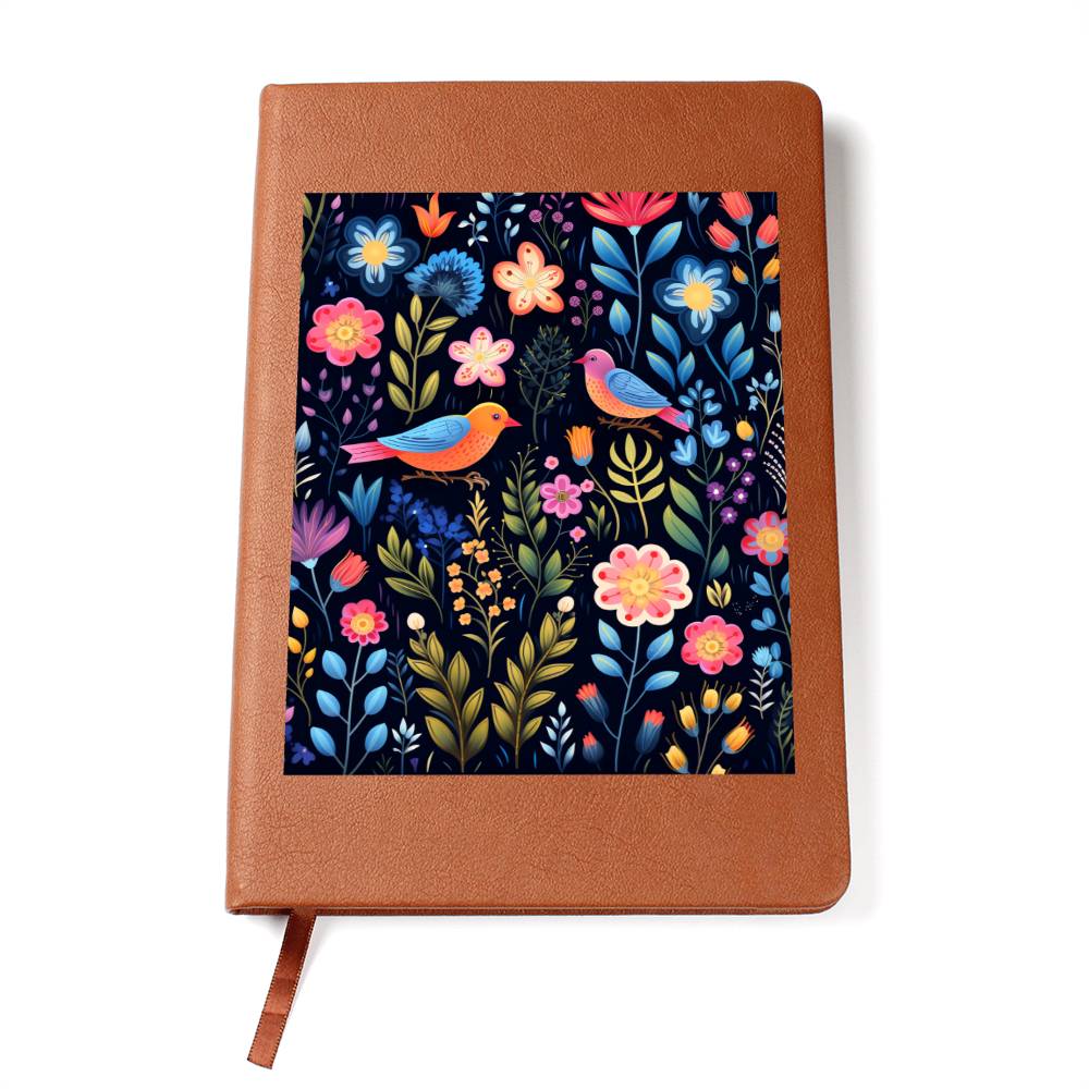 Birds And Floral Design 126 - Vegan Leather Journal