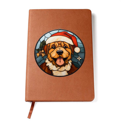 Dog Stained Glass Christmas Design 011 - Vegan Leather Journal