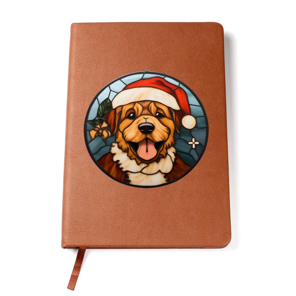 Dog Stained Glass Christmas Design 011 - Vegan Leather Journal