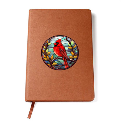 Christmas Red Cardinal Stained Glass Design 012 - Vegan Leather Journal