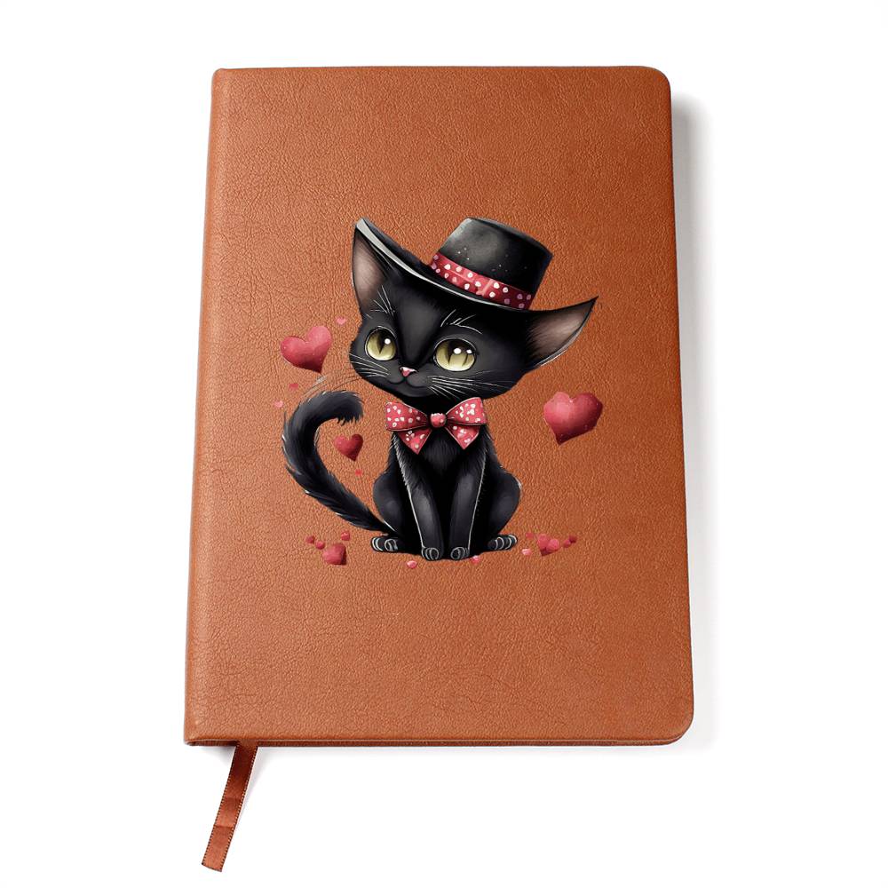 Valentine's Day Black Cat 032 - Vegan Leather Journal