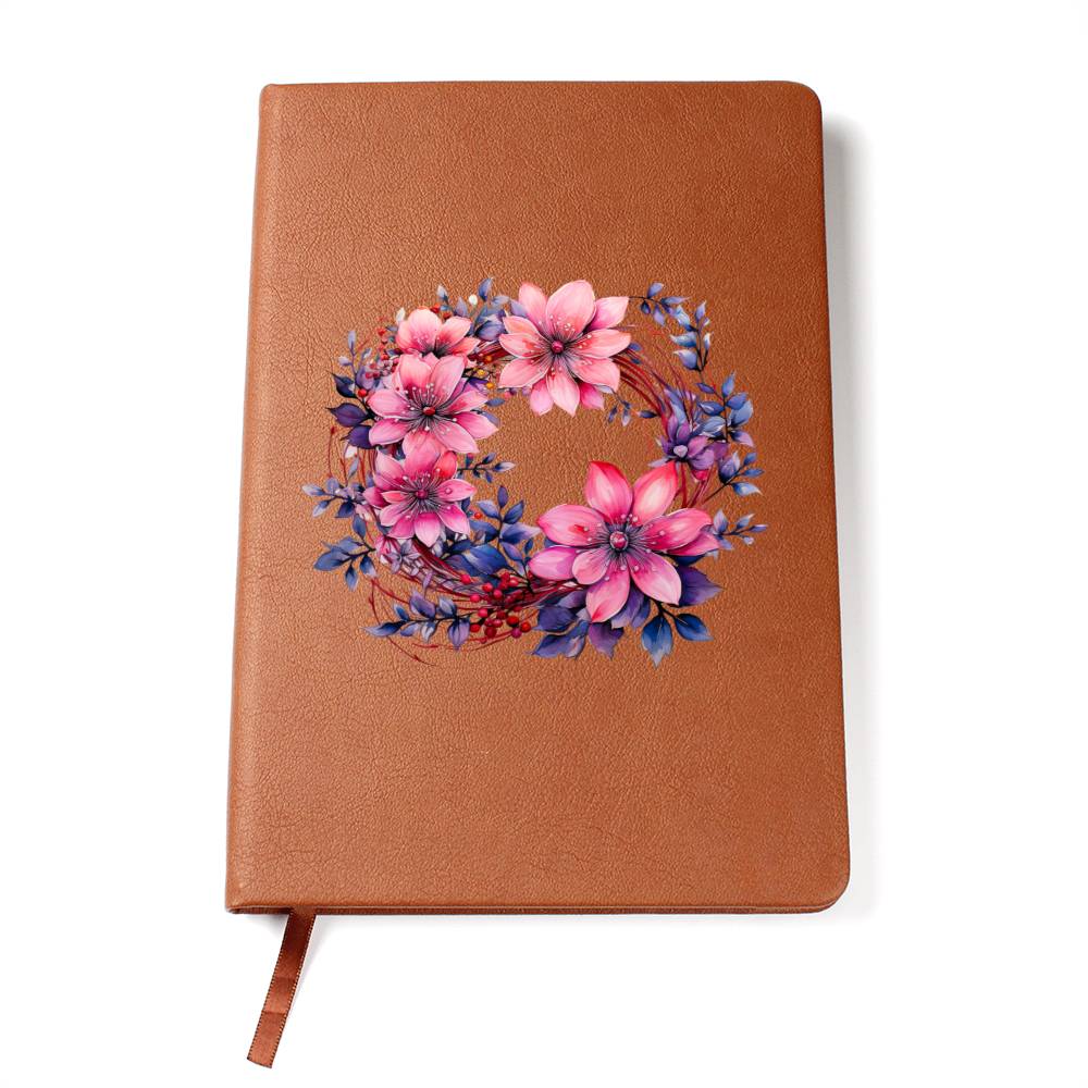 Floral Flower Wreath 083 - Vegan Leather Journal