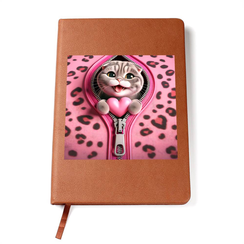 Valentine's Day Cat And Zipper 004 - Vegan Leather Journal