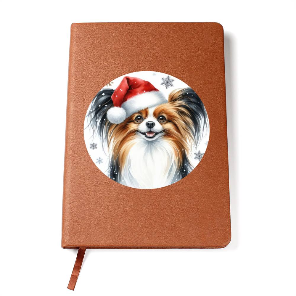Christmas Dog - Papillon - Vegan Leather Journal