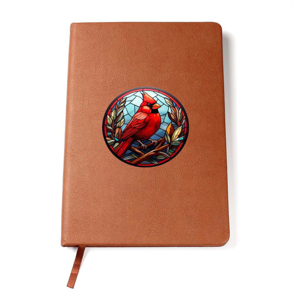 Christmas Red Cardinal Stained Glass Design 005 - Vegan Leather Journal