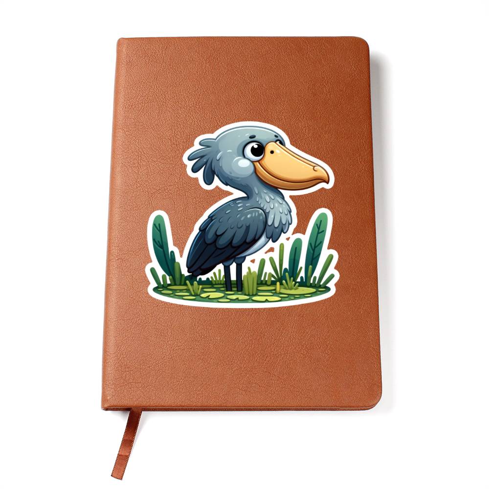 Cute Shoebill stork sticker 165 - Vegan Leather Journal