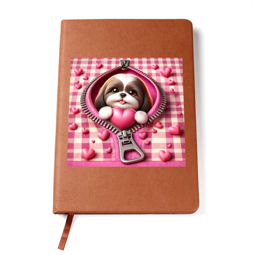 Valentine's Day Dog And Zipper 023 - Vegan Leather Journal