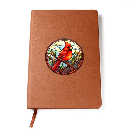 Christmas Red Cardinal Stained Glass Design 021 - Vegan Leather Journal