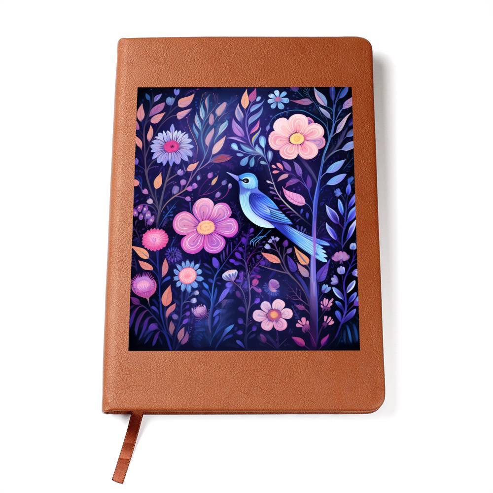 Birds And Floral Design 014 - Vegan Leather Journal