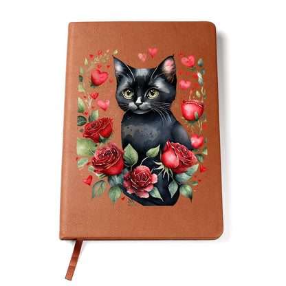 Valentine's Day Black Cat 068 - Vegan Leather Journal