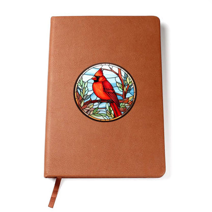 Christmas Red Cardinal Stained Glass Design 034 - Vegan Leather Journal