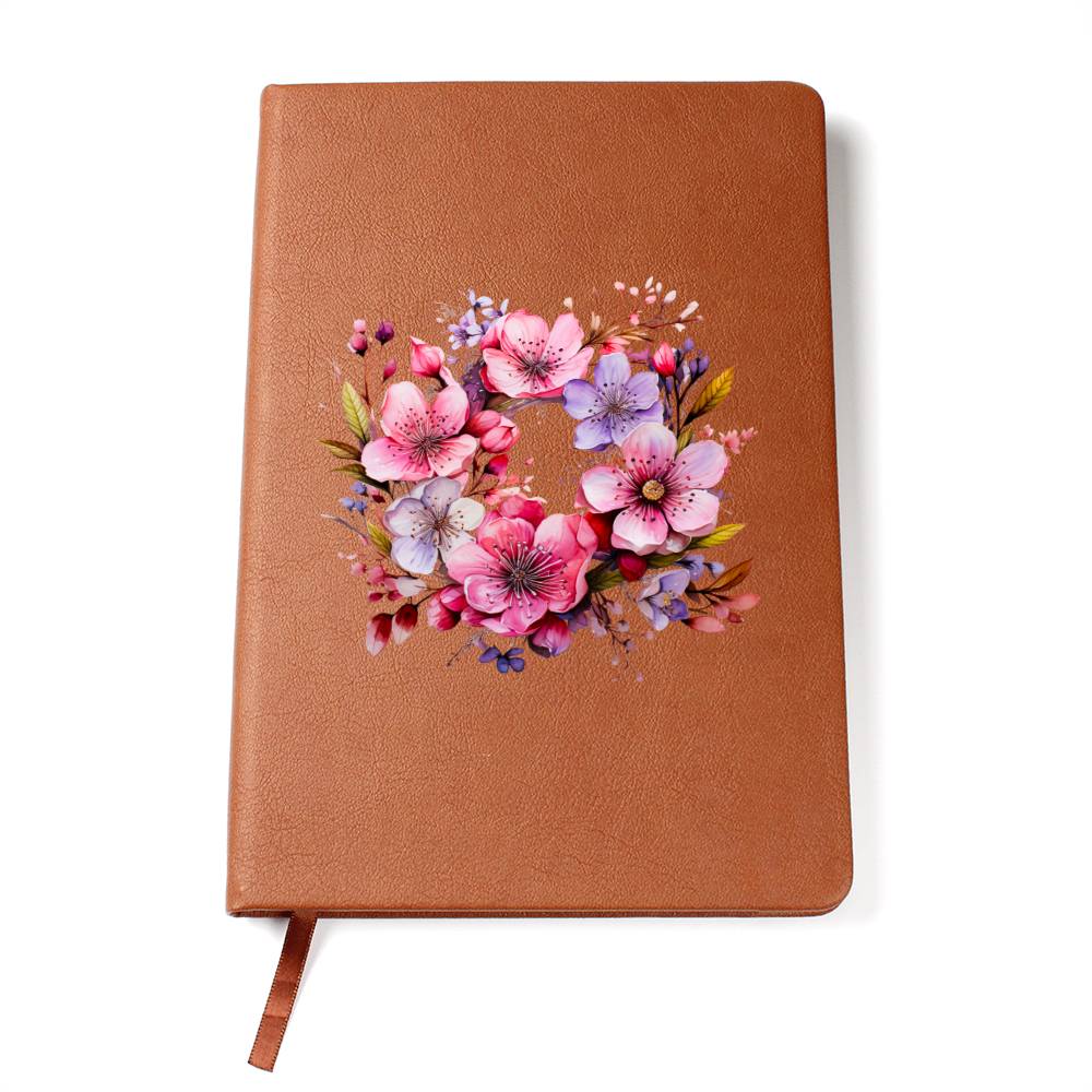 Floral Flower Wreath 050 - Vegan Leather Journal