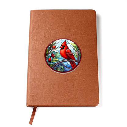 Christmas Red Cardinal Stained Glass Design 004 - Vegan Leather Journal