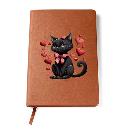 Valentine's Day Black Cat 001 - Vegan Leather Journal