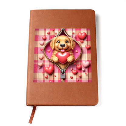 Valentine's Day Dog And Zipper 032 - Vegan Leather Journal
