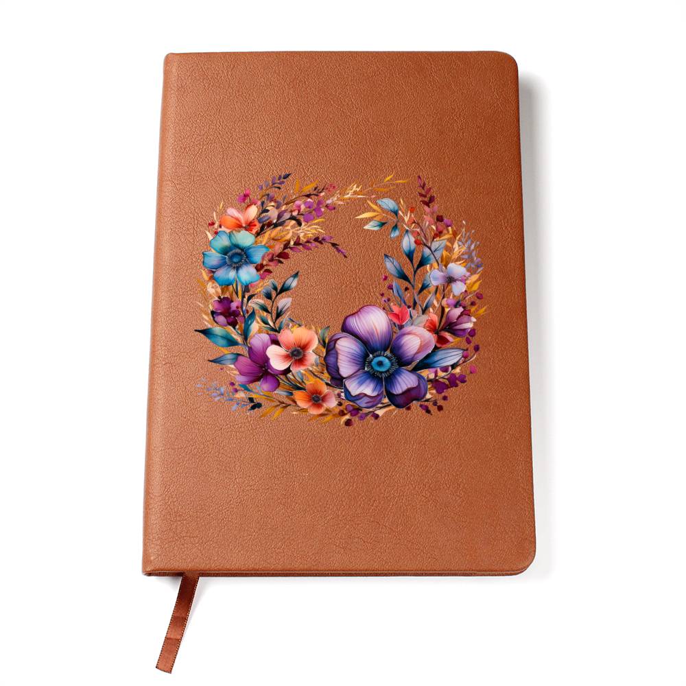 Floral Flower Wreath 067 - Vegan Leather Journal