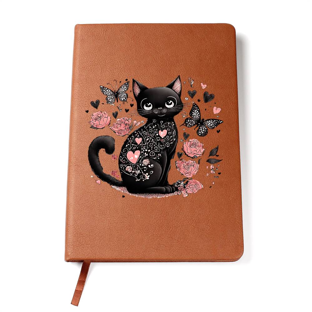 Valentine's Day Black Cat 003 - Vegan Leather Journal