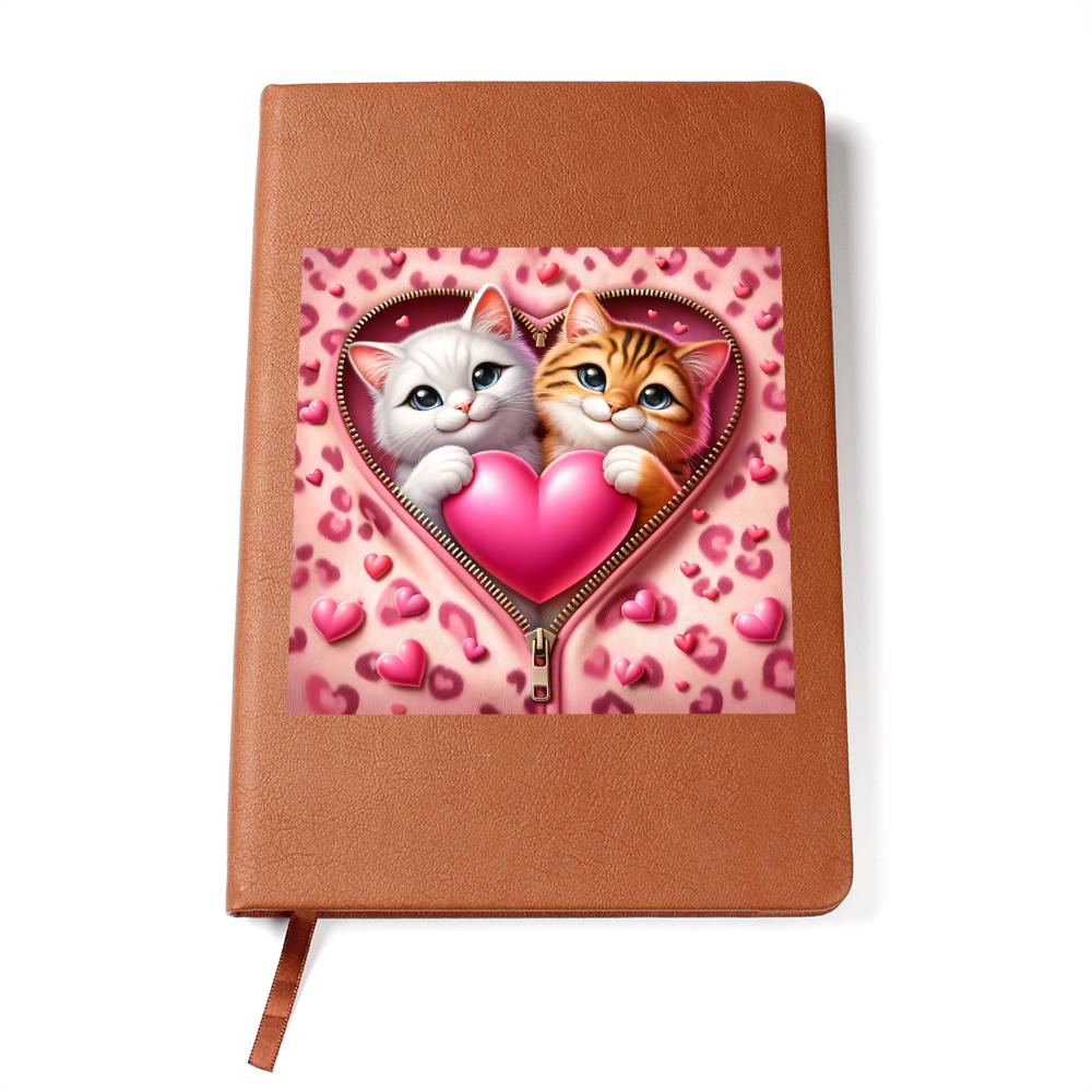 Valentine's Day Cat And Zipper 017 - Vegan Leather Journal