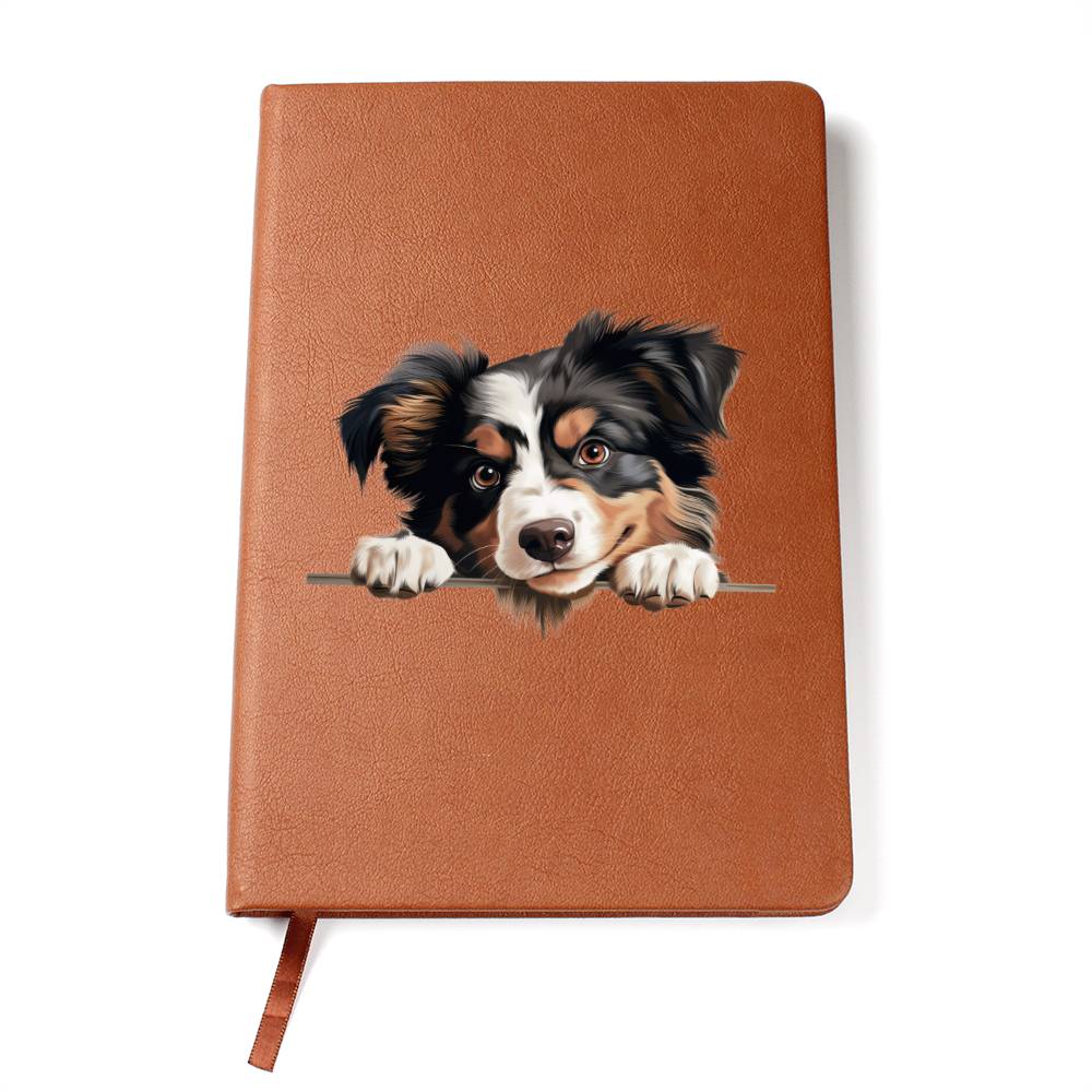Miniature American Shepherd Peeking - Vegan Leather Journal