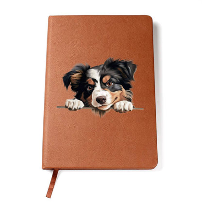 Miniature American Shepherd Peeking - Vegan Leather Journal