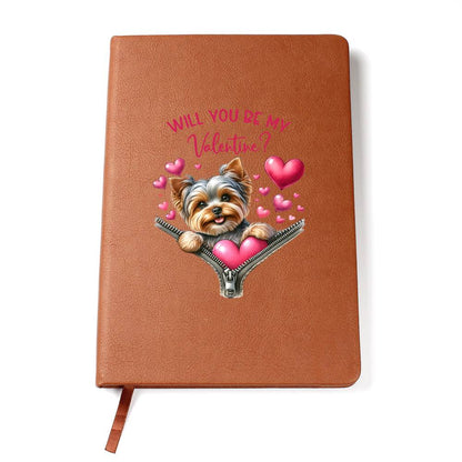 Valentine's Day Dog And Zipper 040 Will You Be My Valentine - Vegan Leather Journal