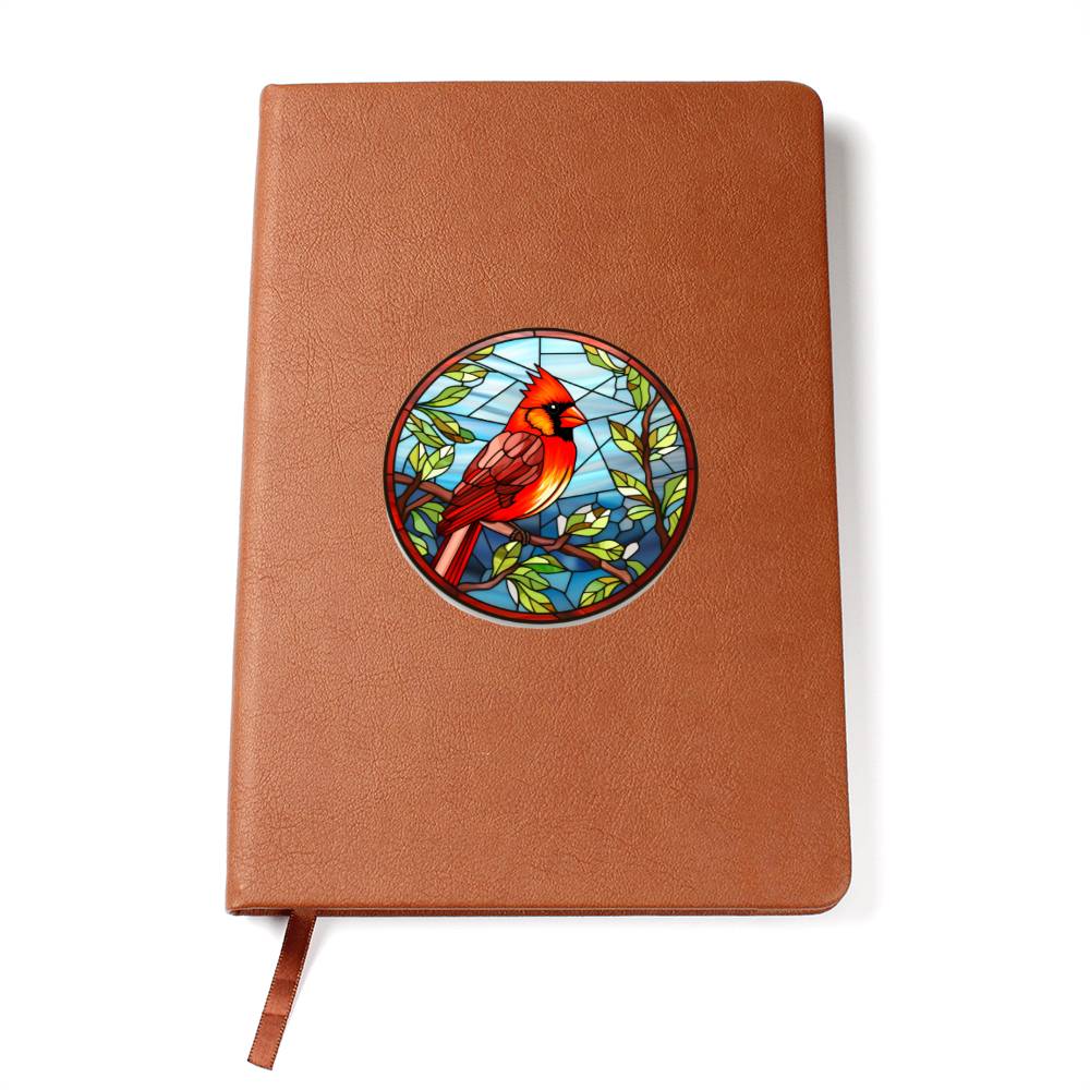 Christmas Red Cardinal Stained Glass Design 033 - Vegan Leather Journal