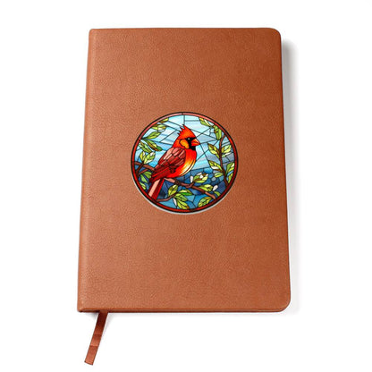 Christmas Red Cardinal Stained Glass Design 033 - Vegan Leather Journal
