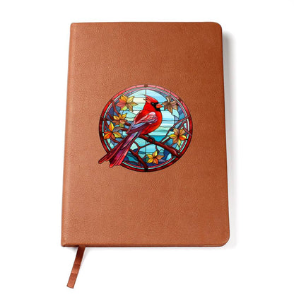Christmas Red Cardinal Stained Glass Design 030 - Vegan Leather Journal