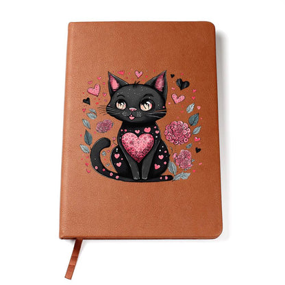 Valentine's Day Black Cat 030 - Vegan Leather Journal