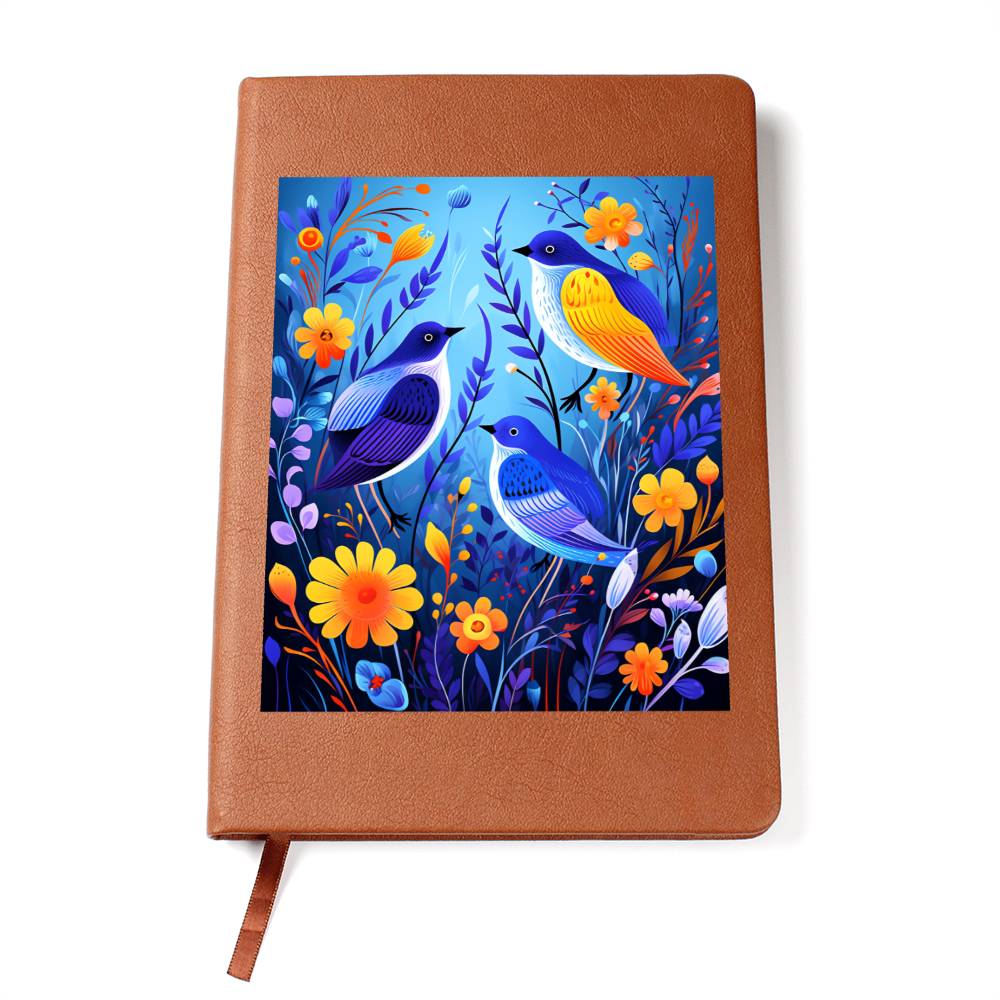 Birds And Floral Design 095 - Vegan Leather Journal