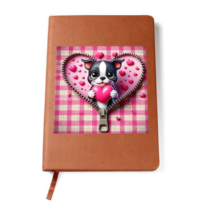 Valentine's Day Dog And Zipper 015 - Vegan Leather Journal