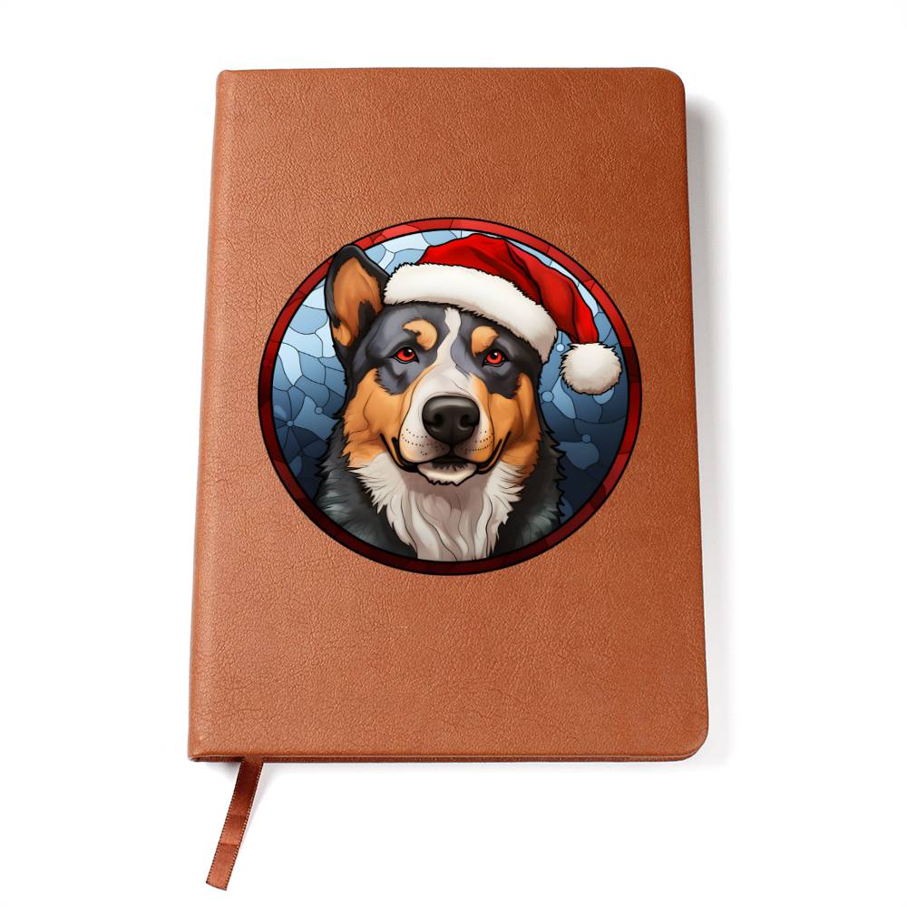 Dog Stained Glass Christmas Design 007 - Vegan Leather Journal