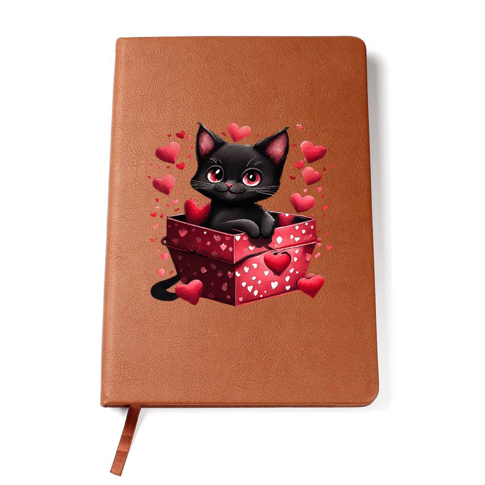 Valentine's Day Black Cat 040 - Vegan Leather Journal