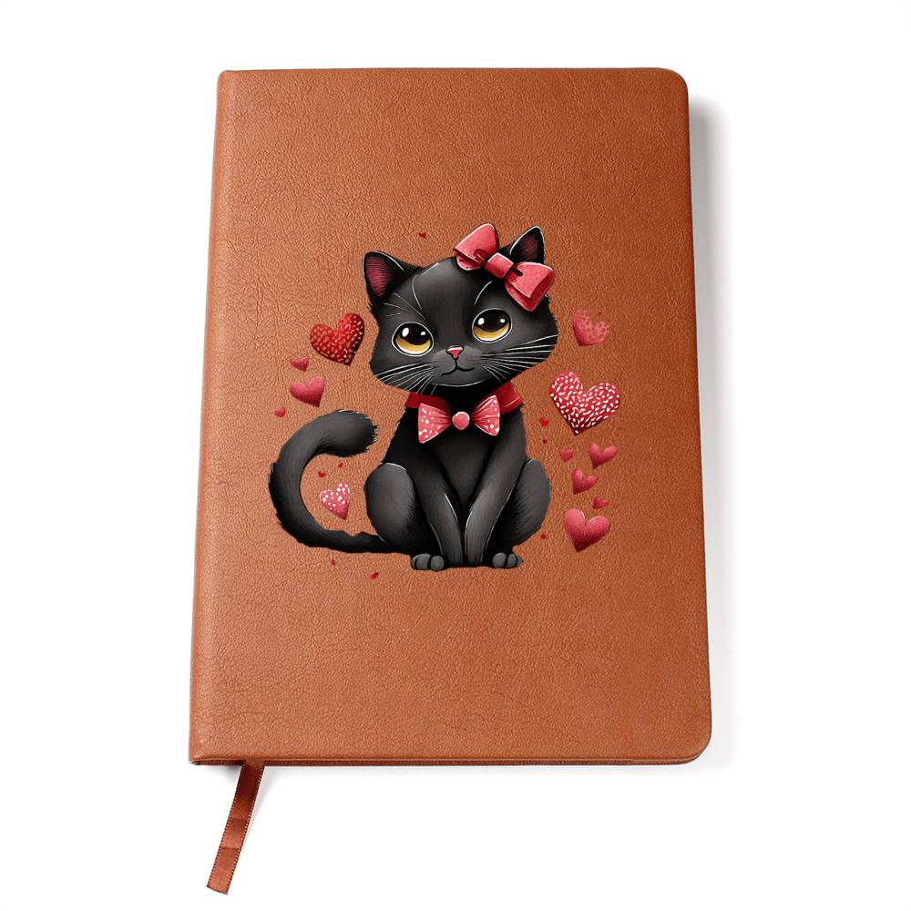 Valentine's Day Black Cat 070 - Vegan Leather Journal