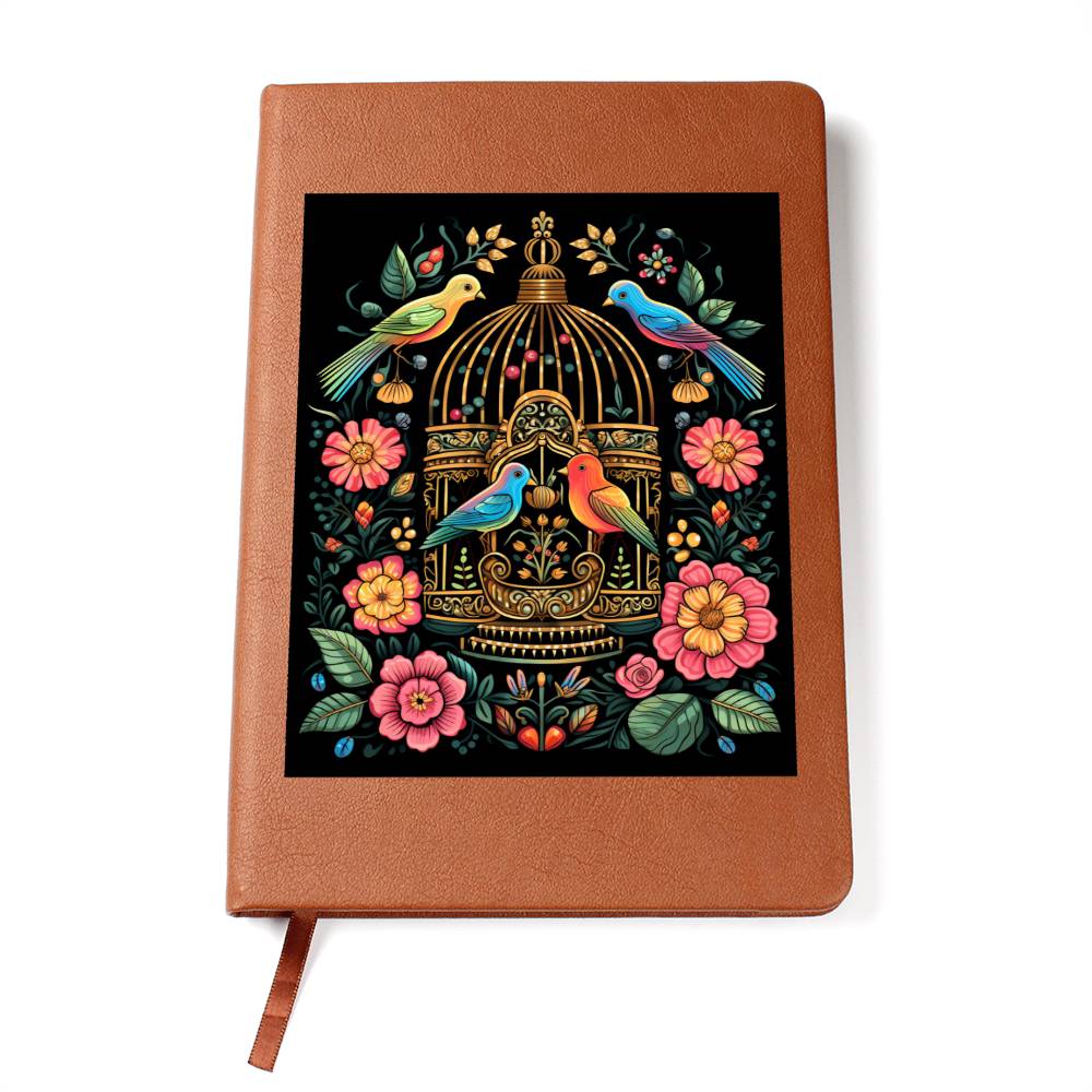 Birds And Floral Design 096 - Vegan Leather Journal