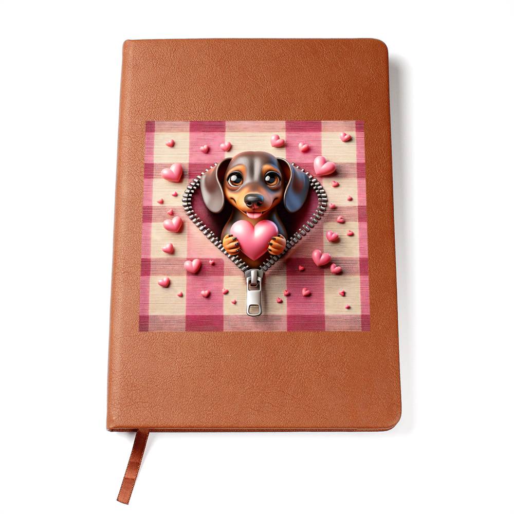Valentine's Day Dog And Zipper 009 - Vegan Leather Journal