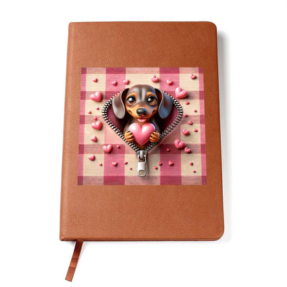 Valentine's Day Dog And Zipper 009 - Vegan Leather Journal