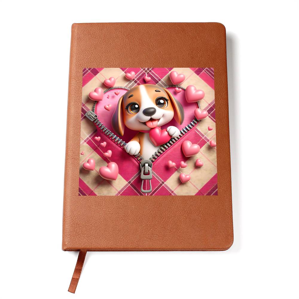 Valentine's Day Dog And Zipper 011 - Vegan Leather Journal