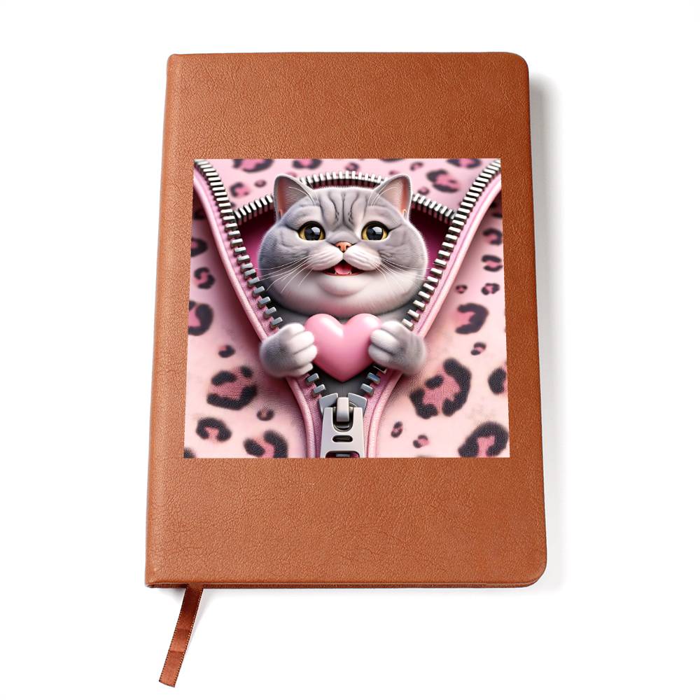 Valentine's Day Cat And Zipper 019 - Vegan Leather Journal